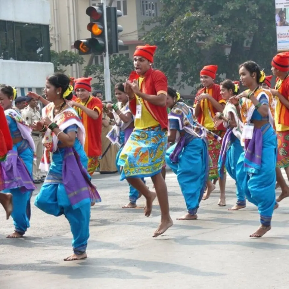 Dancers performing the Koli folk dance of Maharashtra